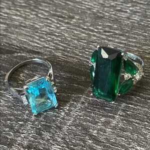 Elegant Silver Rings with Blue and Green Stones